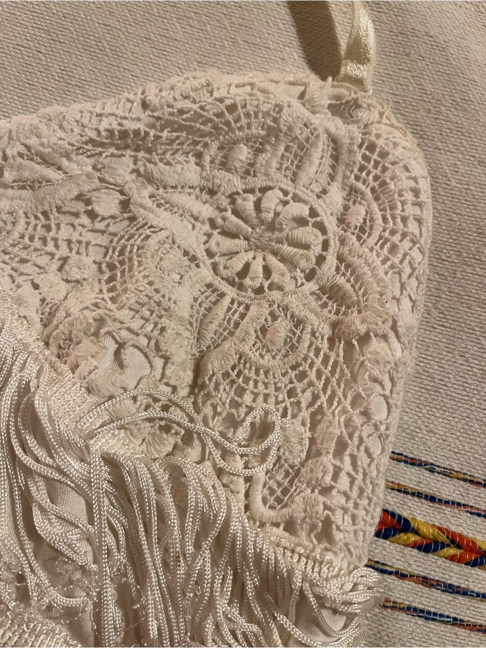Free People White Fringe Crochet Halter Mini Dress Size S - Picture 4 of 14